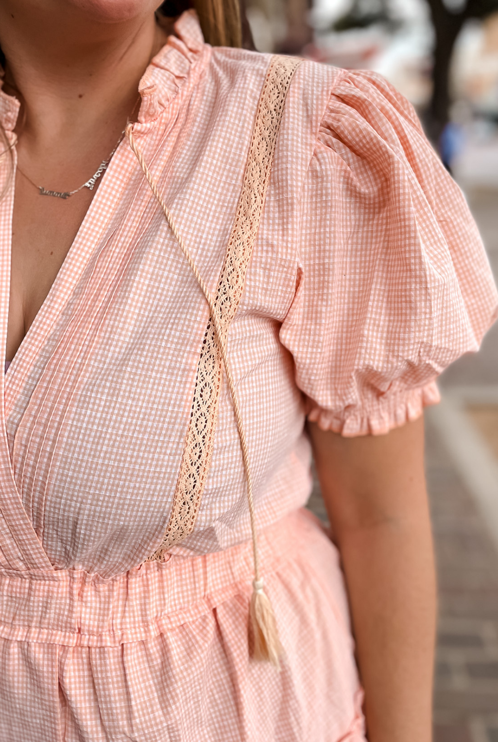 Check Ruffle Mini Dress - Orange