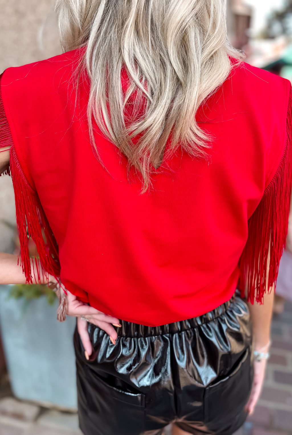 Fringe Detailed Knit Top - Red