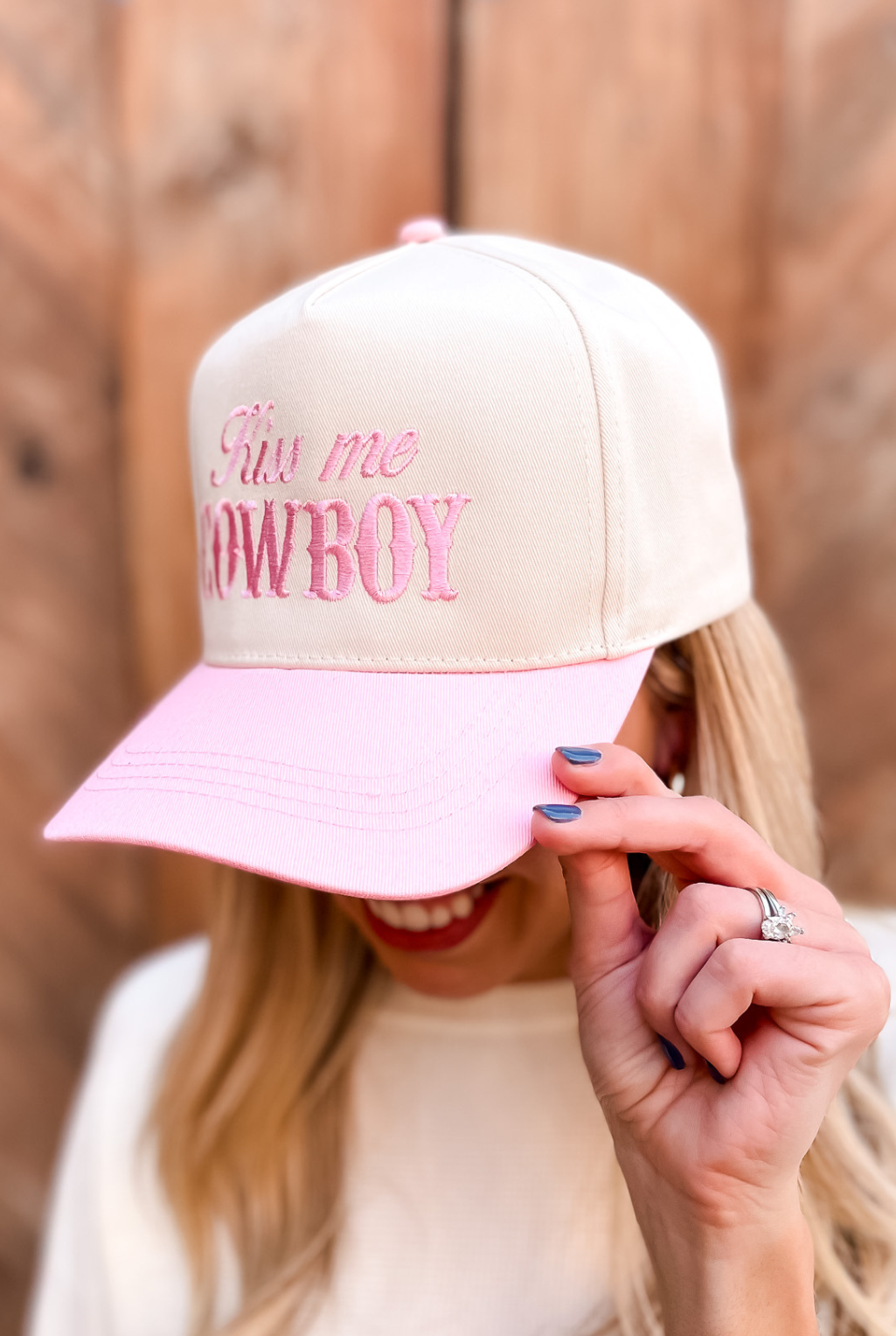 Kiss Me Cowboy Baseball Cap - Pink