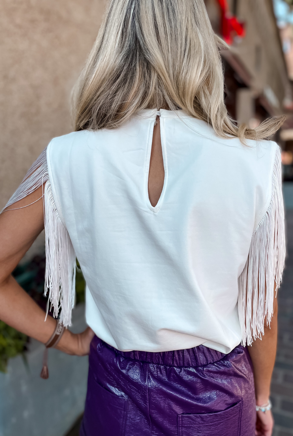 Fringe Detailed Knit Top - White