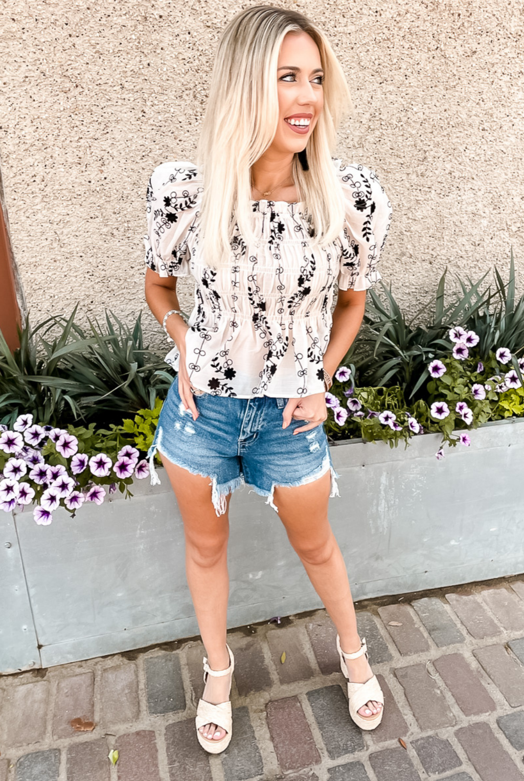 Kit Embroidered Top - White/Black