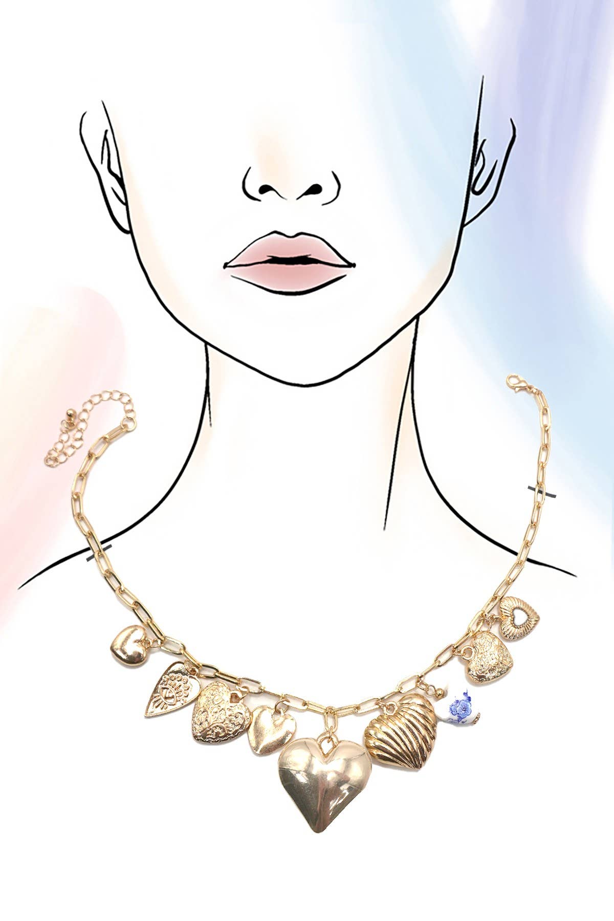 Hearts + Porcelain Blue Charm Necklace