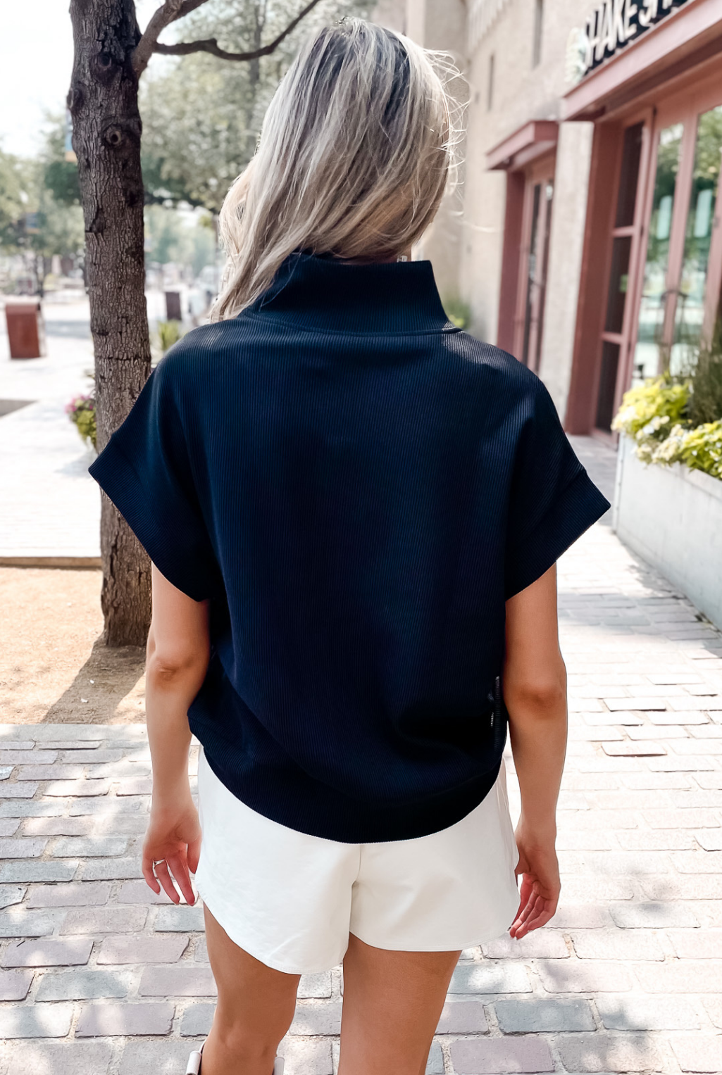 Ribbed Half Zip Top - Black