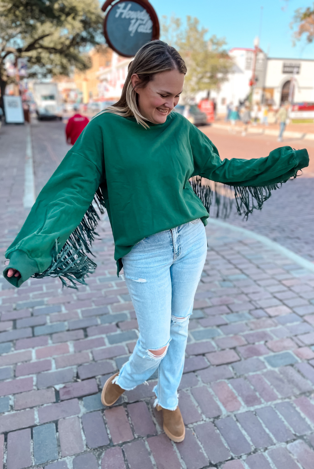 Holiday Colors Fringe Sweatshirt - Green