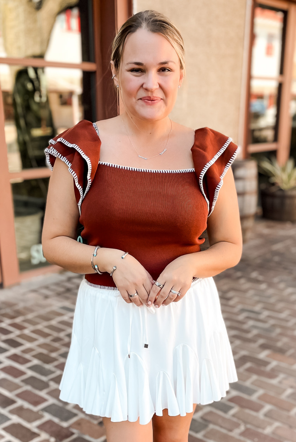 Ruffle Whip Stitch Sweater - Brown