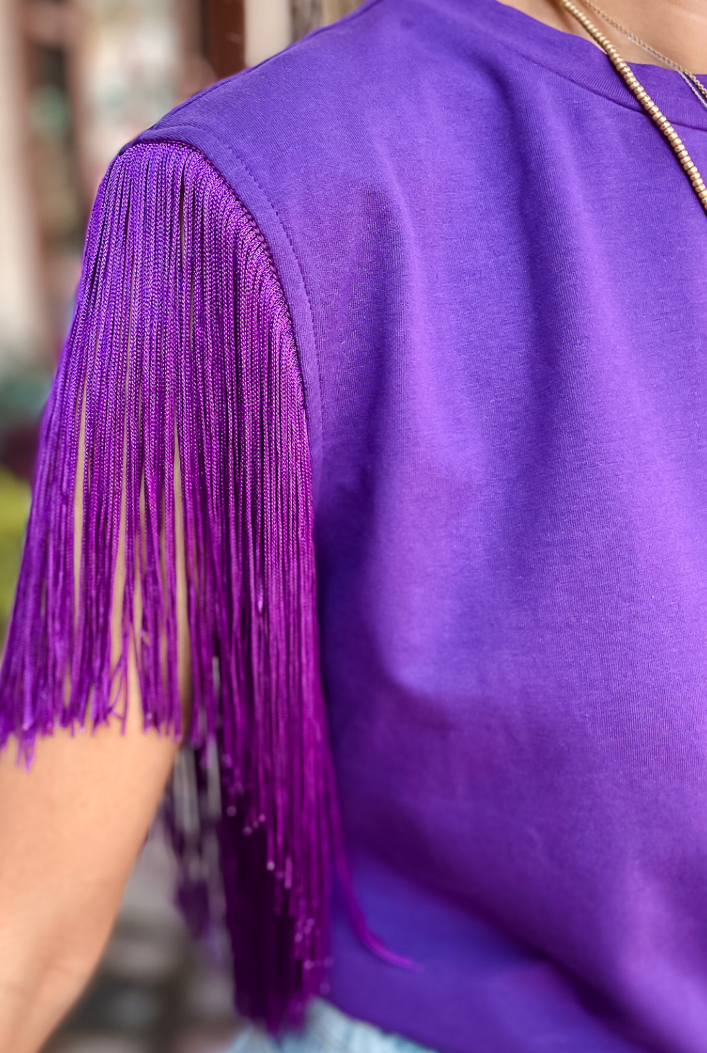 Fringe Detailed Knit Top - Purple