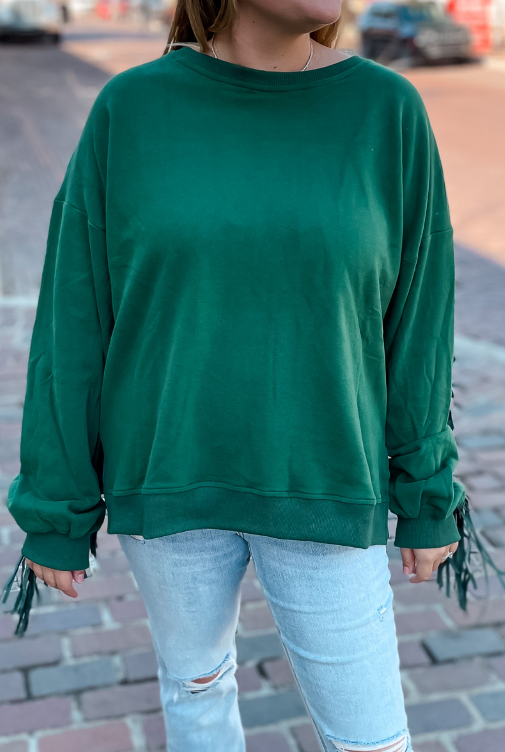 Holiday Colors Fringe Sweatshirt - Green