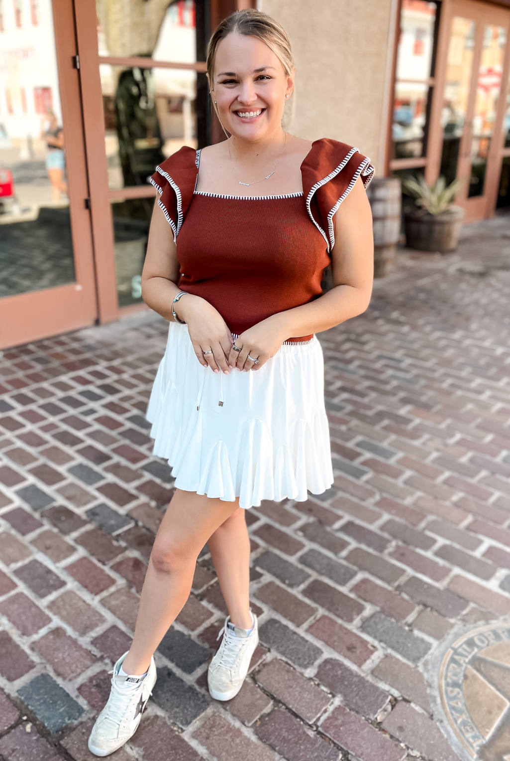 Ruffle Whip Stitch Sweater - Brown