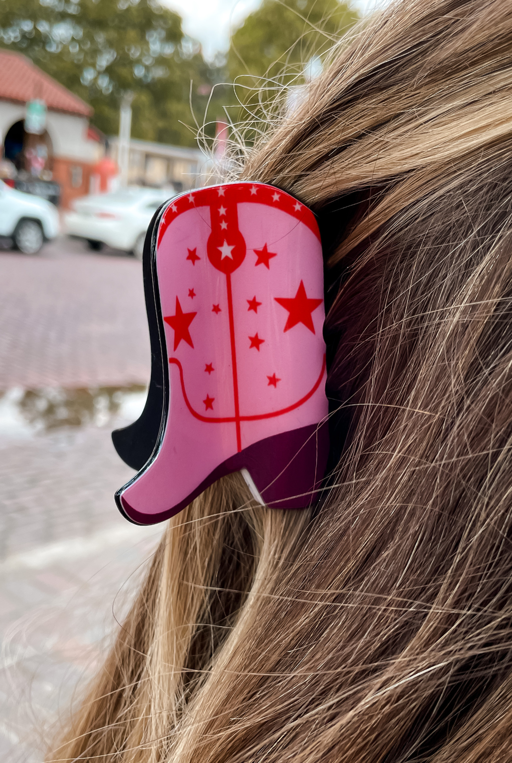 Cowgirl Boot Hair Claw Clip - Pink