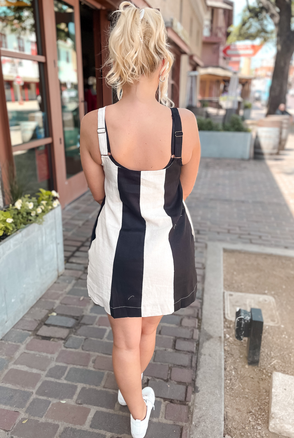 Color Block Linen Mini Dress - Black