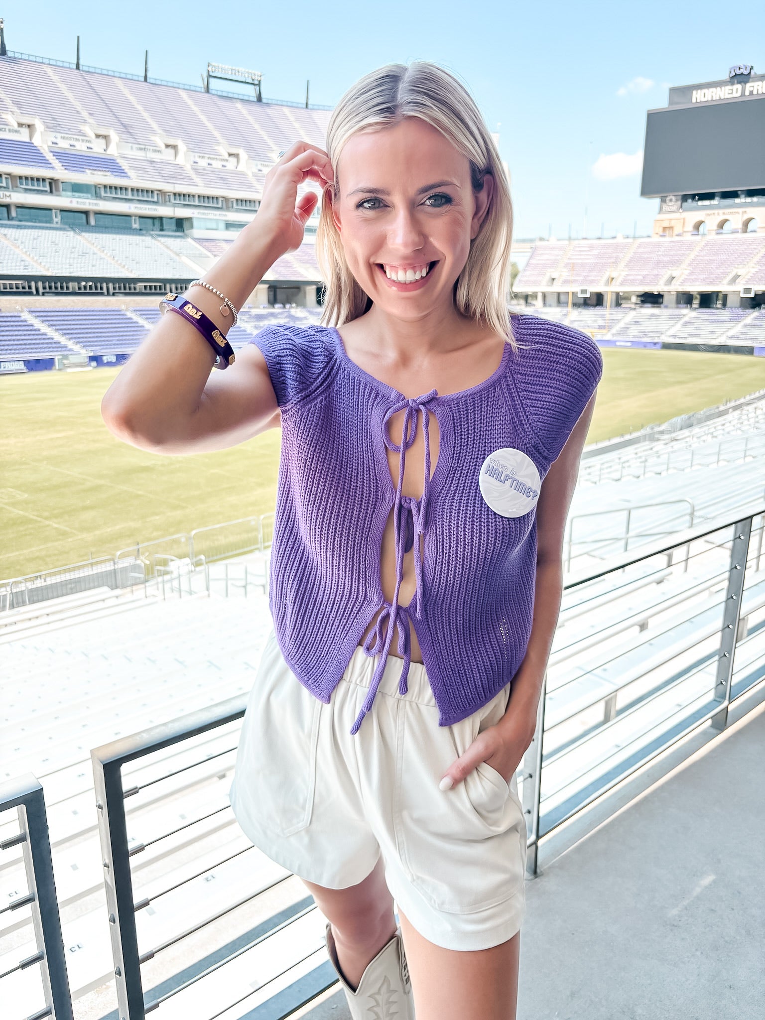 Triple Tie Front Sweater - Purple