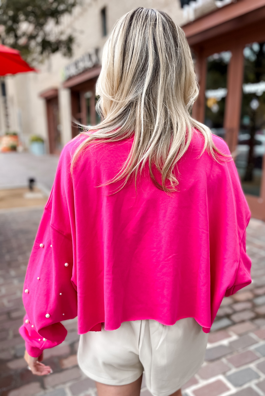 Pearl Cropped Sweatshirt - Fuchsia