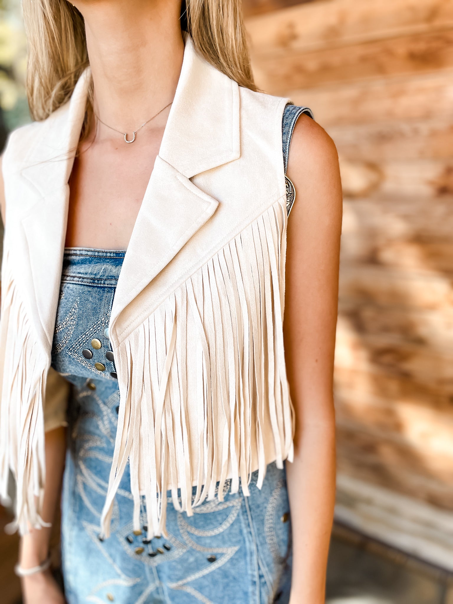 Cropped Fringe Vest - Cream