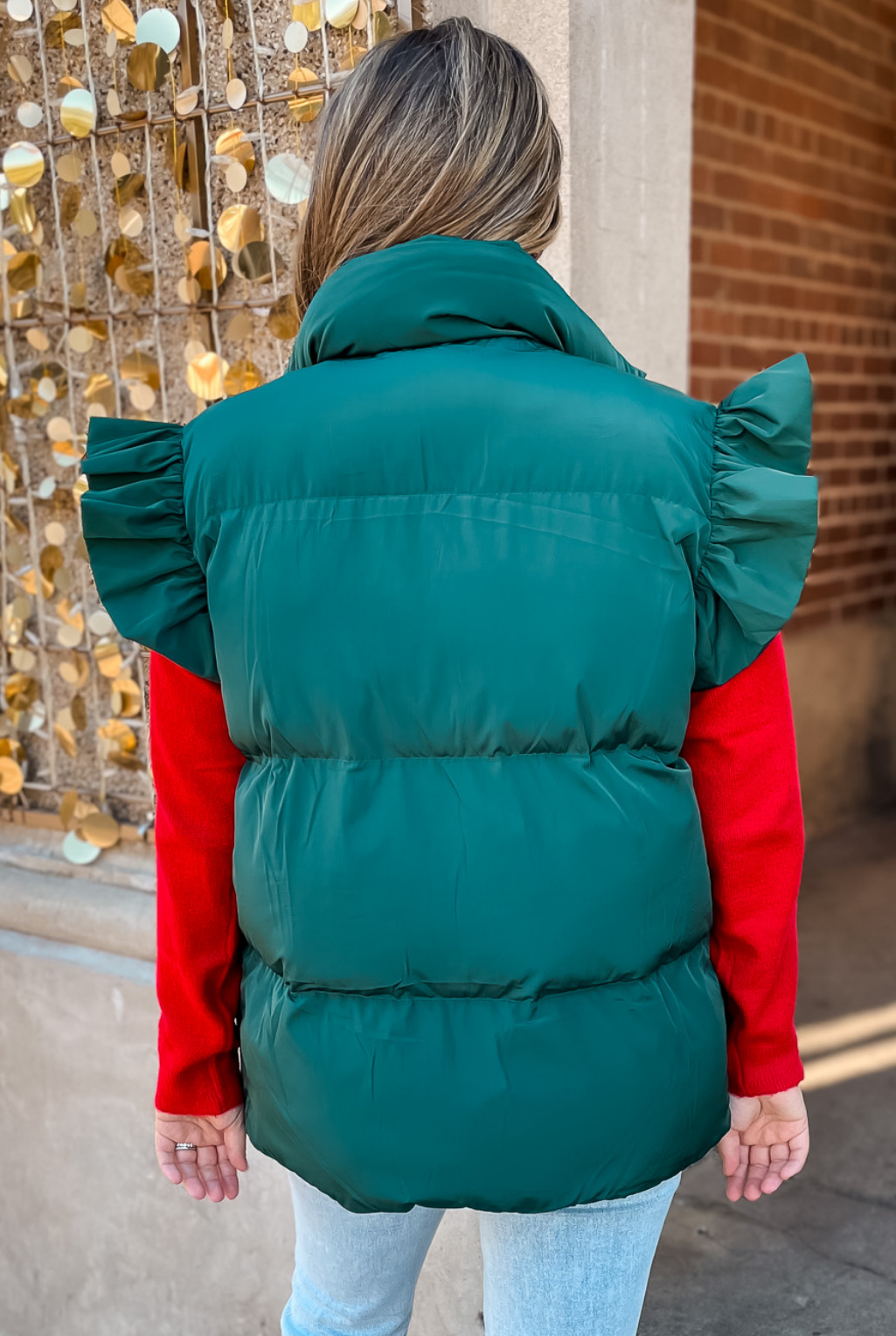 Long Length Ruffle Vest - Green