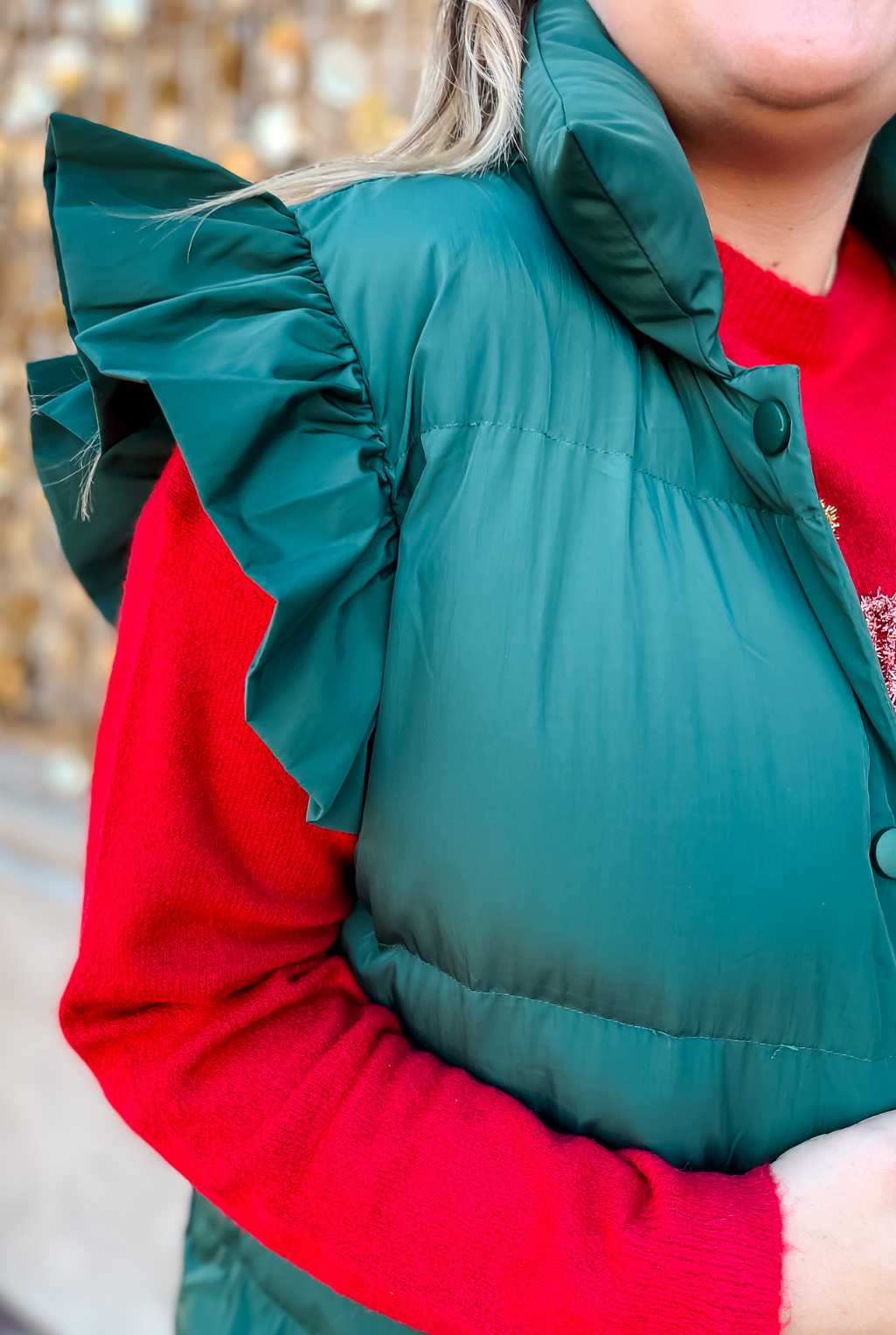 Long Length Ruffle Vest - Green