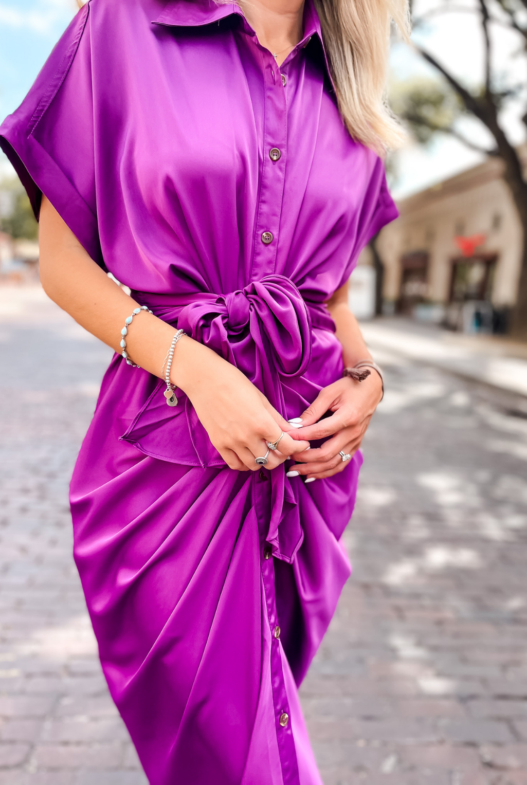 Laurel Satin Tie Dress - Purple