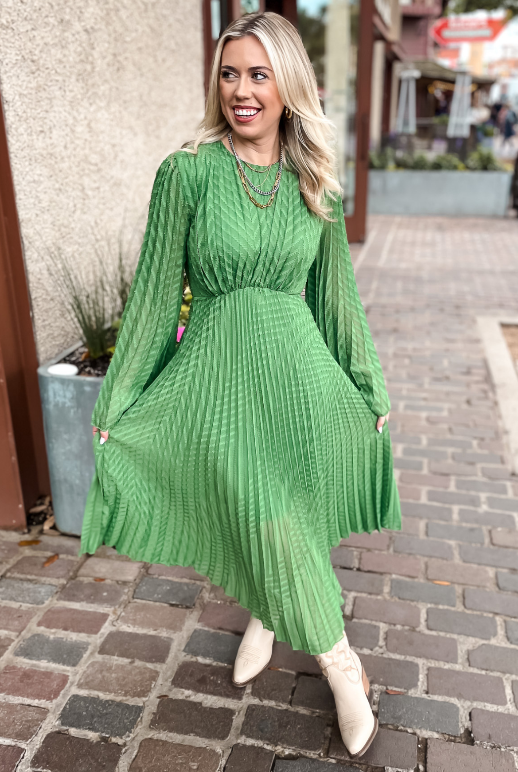 Pleated Green Dress