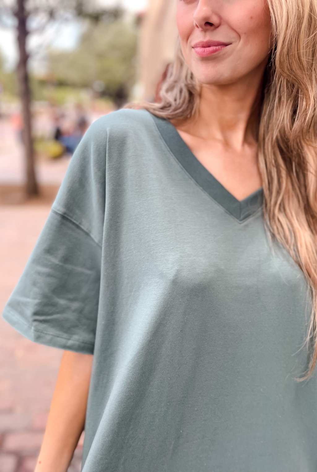V-Neck Biker Short Set - Ash Jade