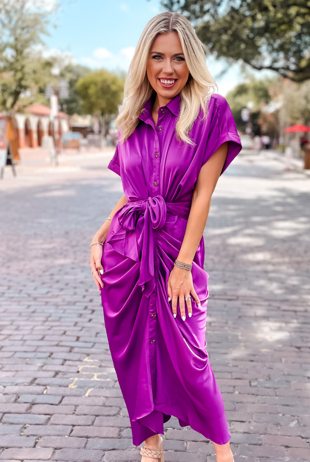 Laurel Satin Tie Dress - Purple