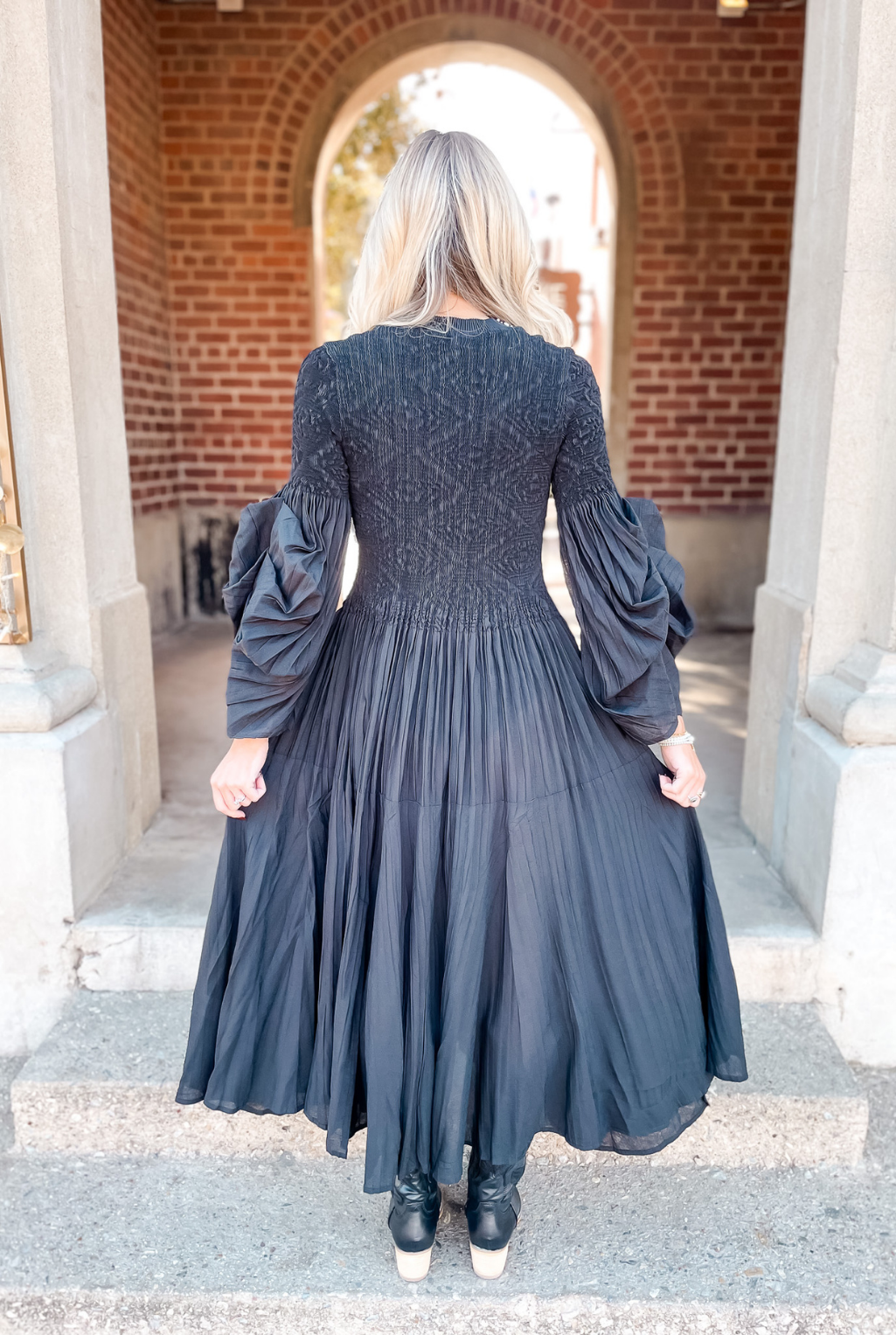 Beaded Smocked Maxi Dress - Black