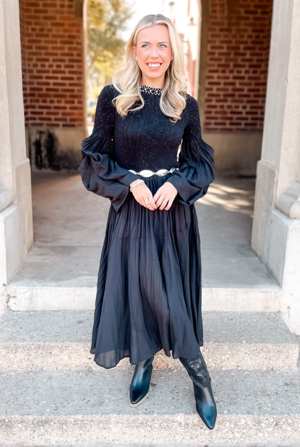 Beaded Smocked Maxi Dress - Black