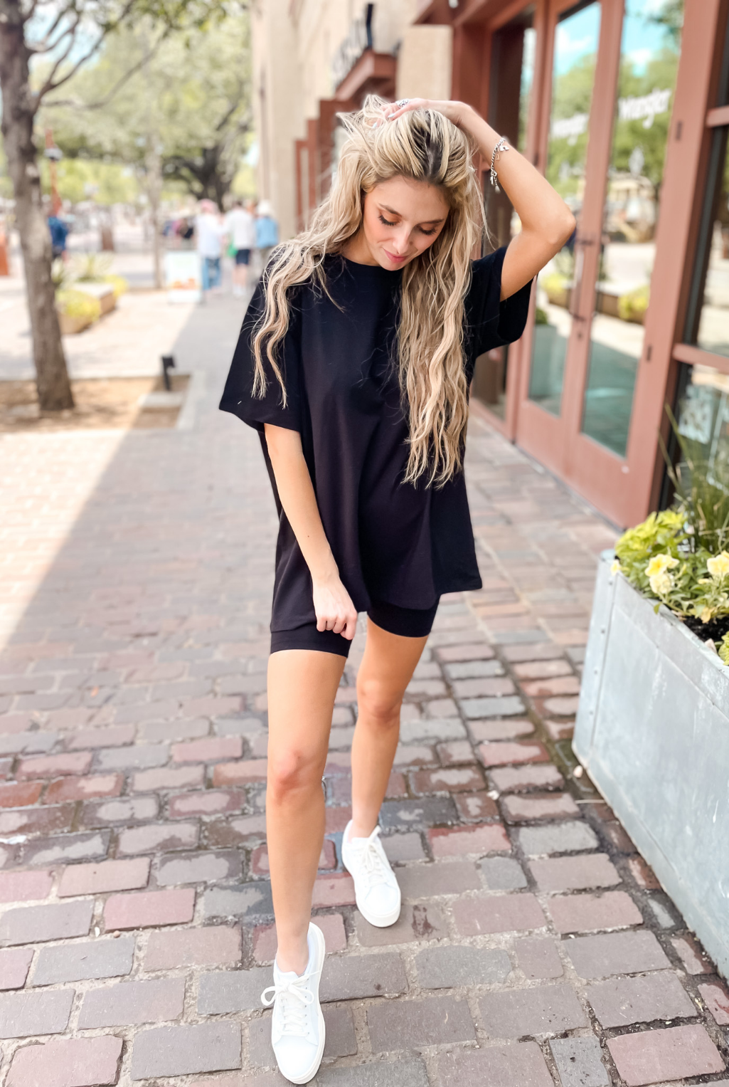 Round Neck Biker Short Set - Black
