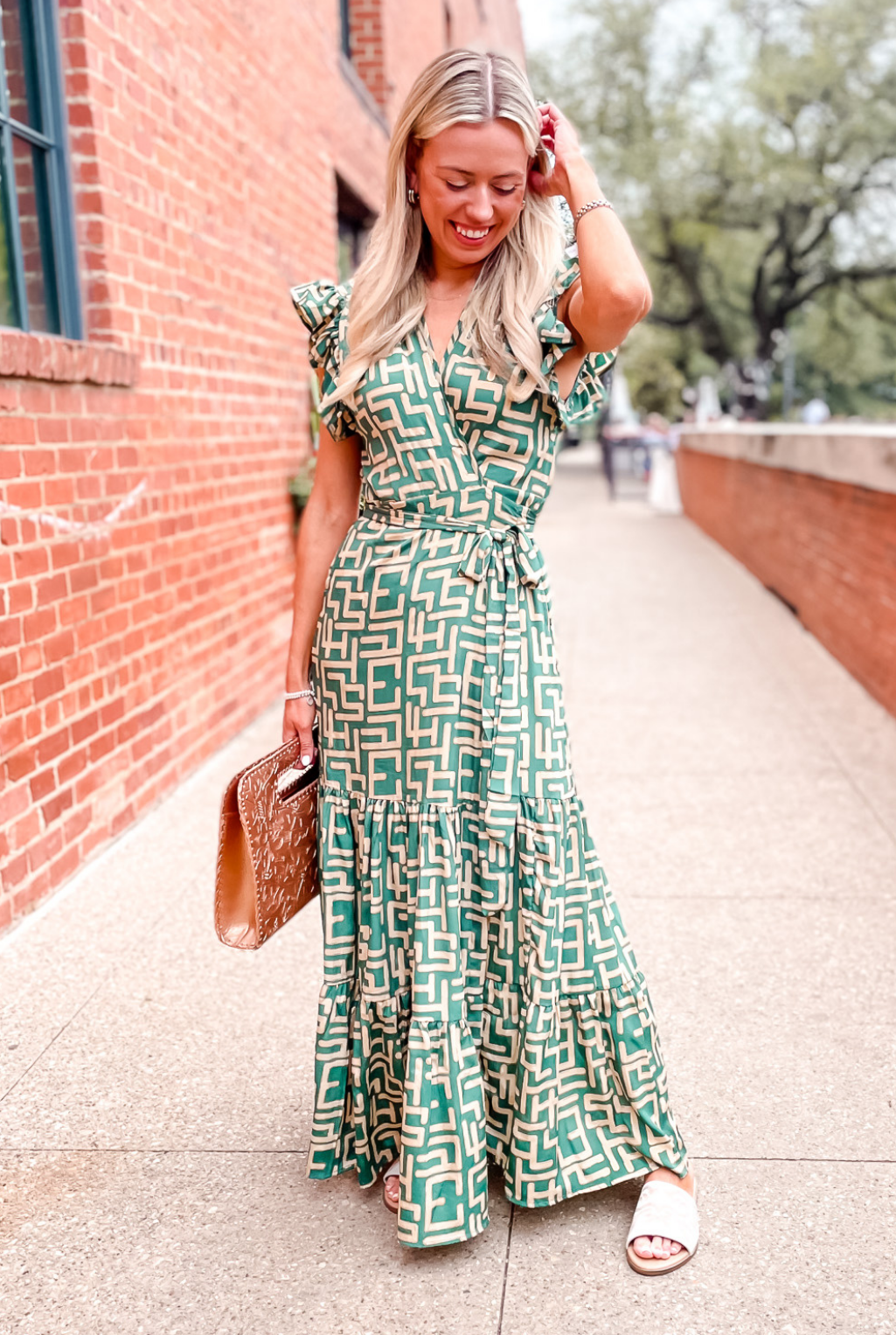 Geo Green Wrap Dress
