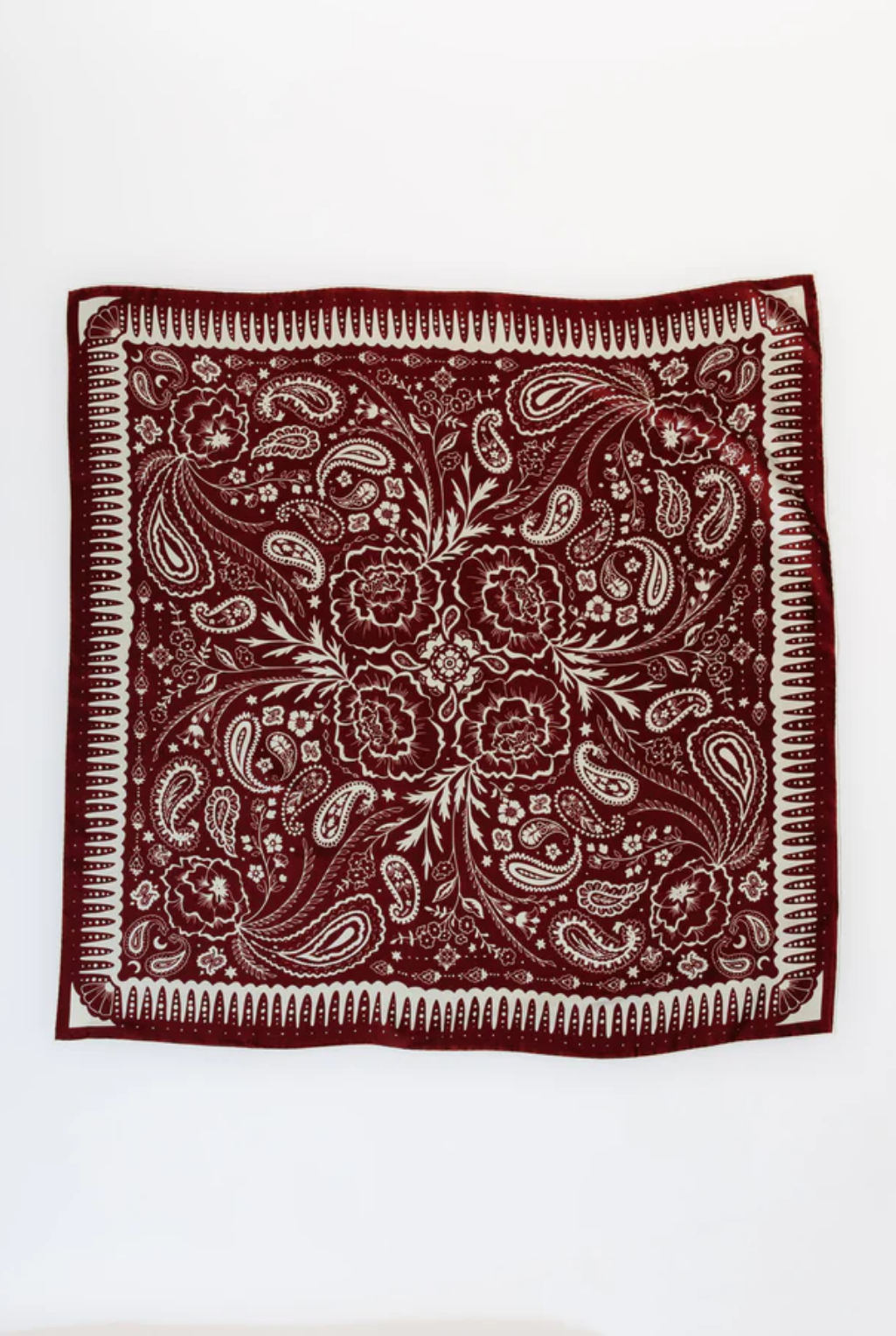 Deep Red & Cream Silk Square Scarf