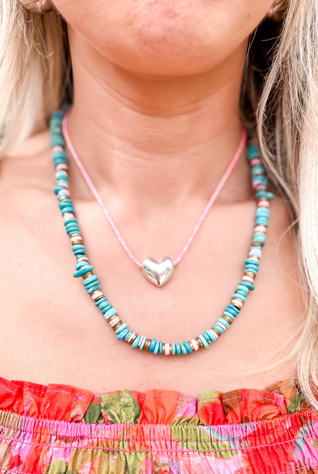 Heart On Pink Necklace - 40cm