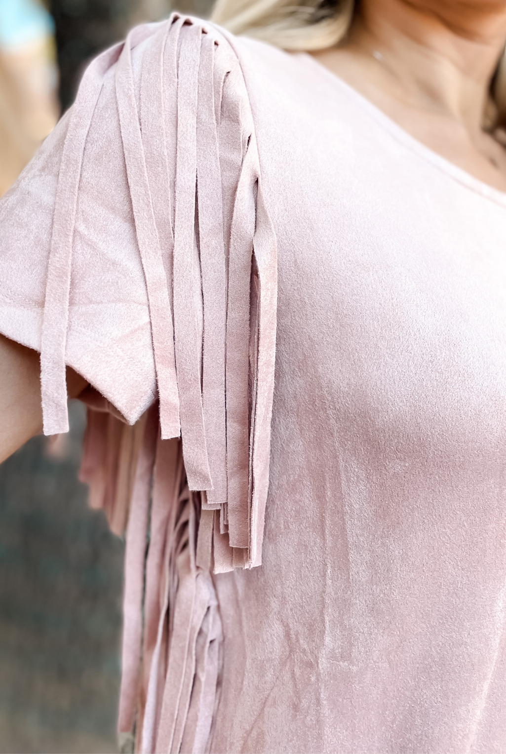 Short Sleeve Fringe Dress - Light Pink