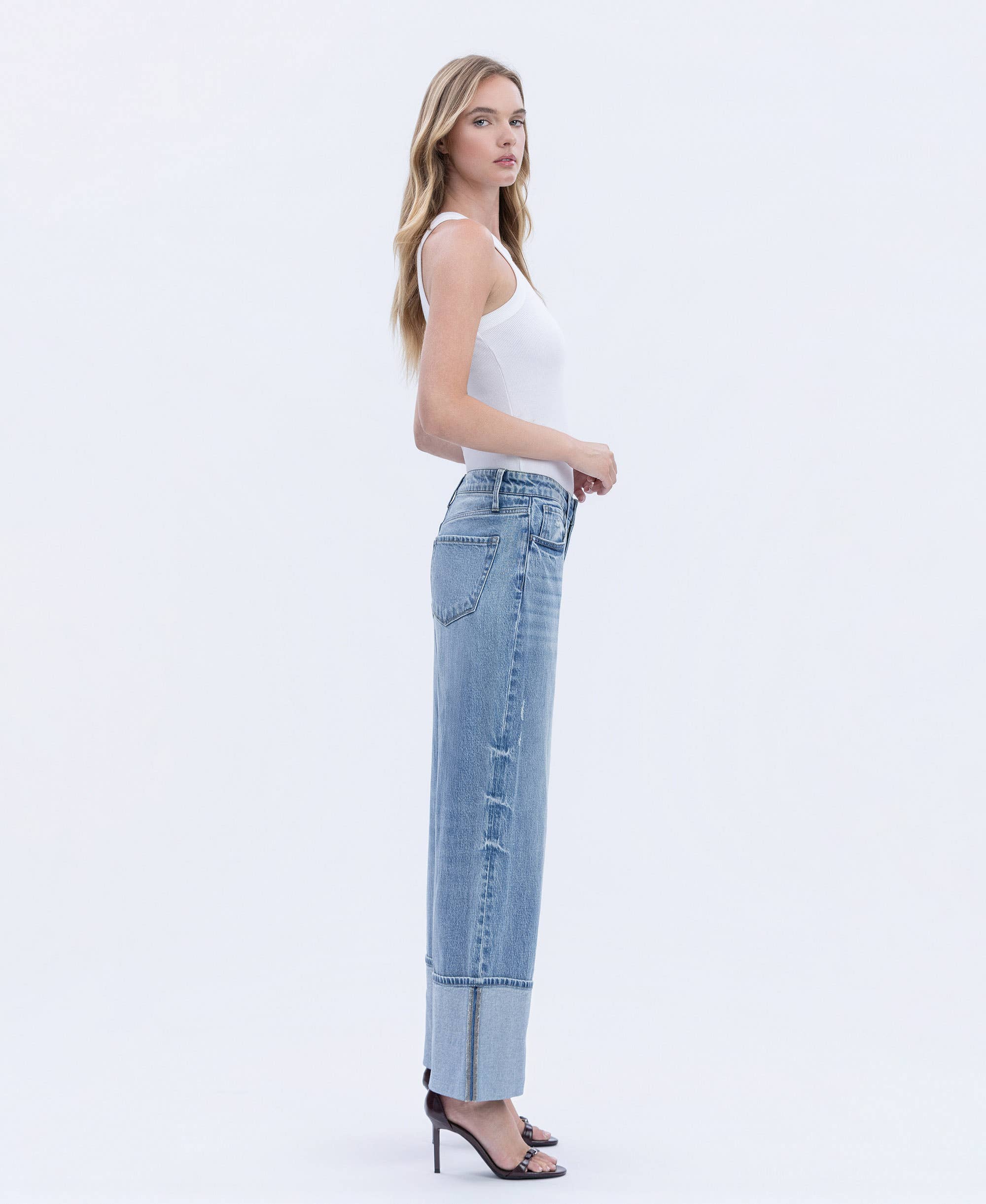 Cuffed Wide Leg Jeans