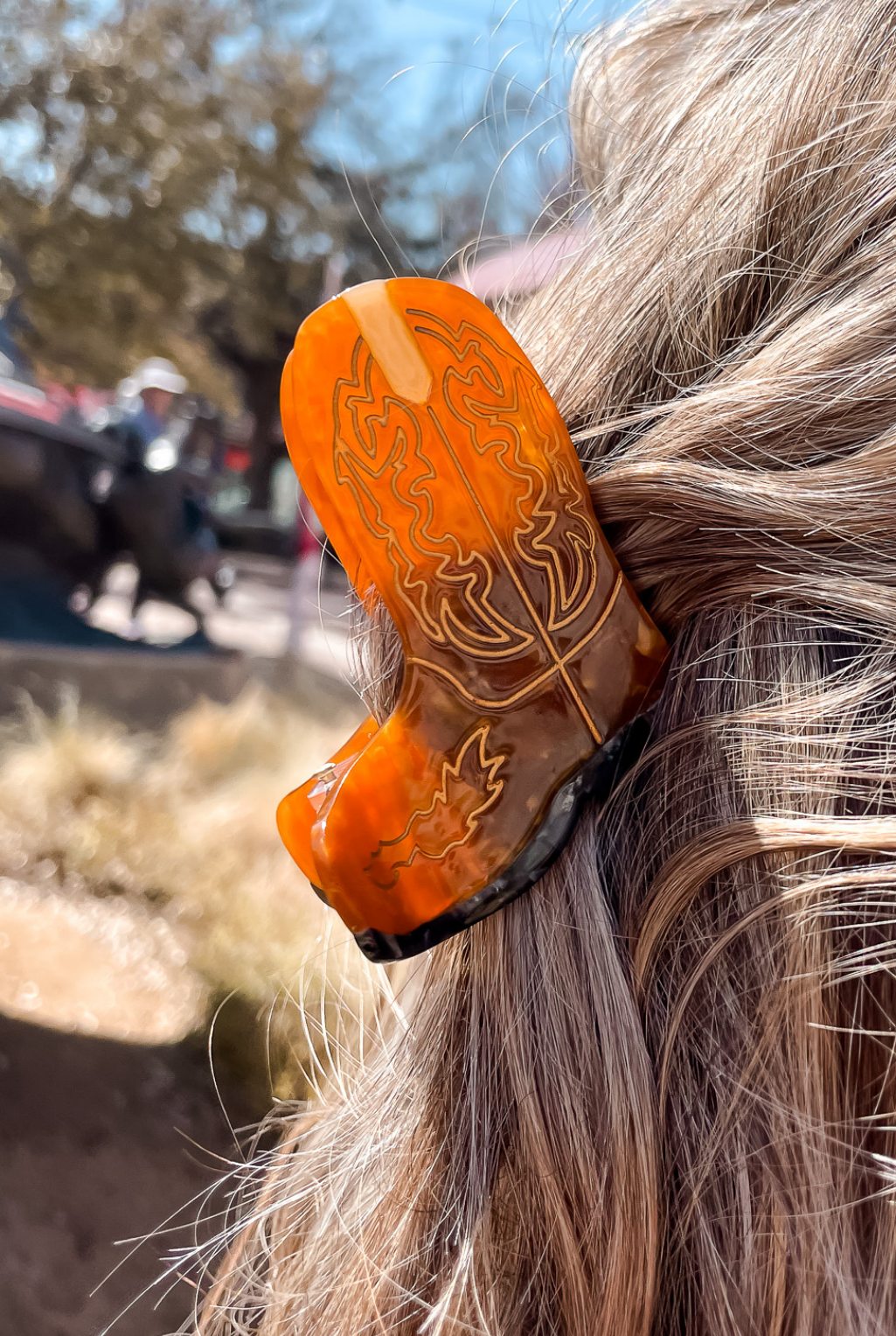 Hand Painted Cowboy Boot Hair Clip - Brown