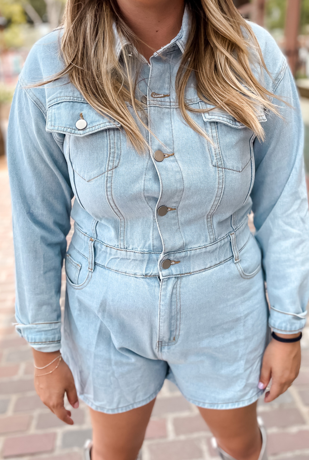 Denim Fringe Romper - Blue