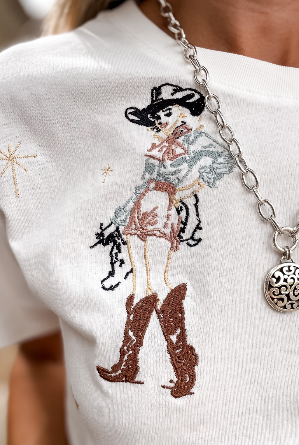 Z Cowgirl Embroidered T-Shirt - Tucker Brown
