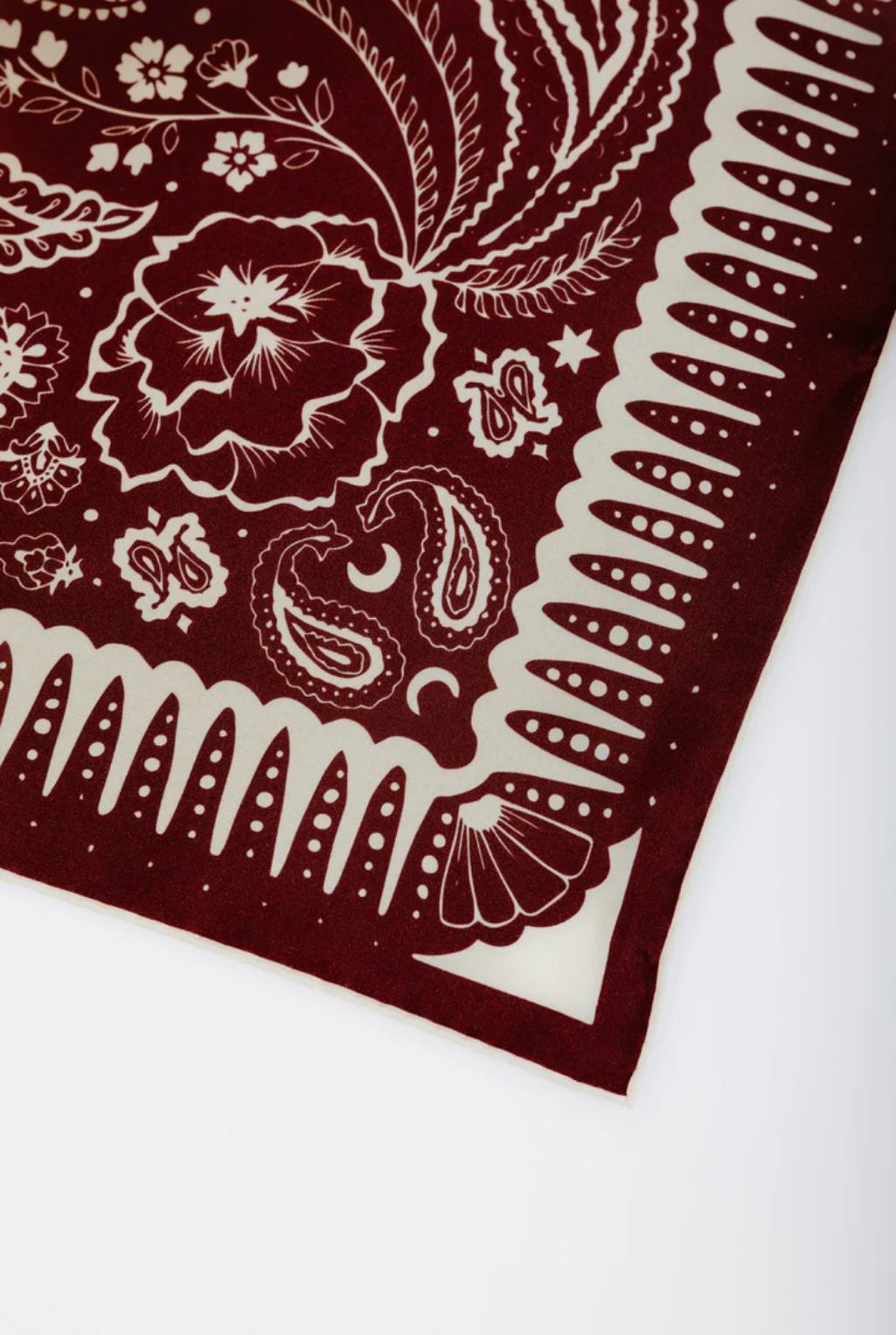 Deep Red & Cream Silk Square Scarf