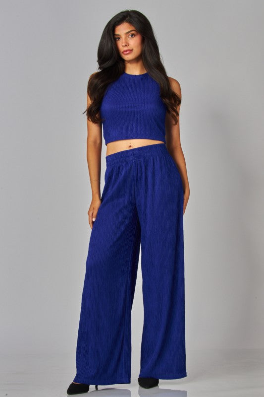 Crinkled Cropped Set - Tanzanite