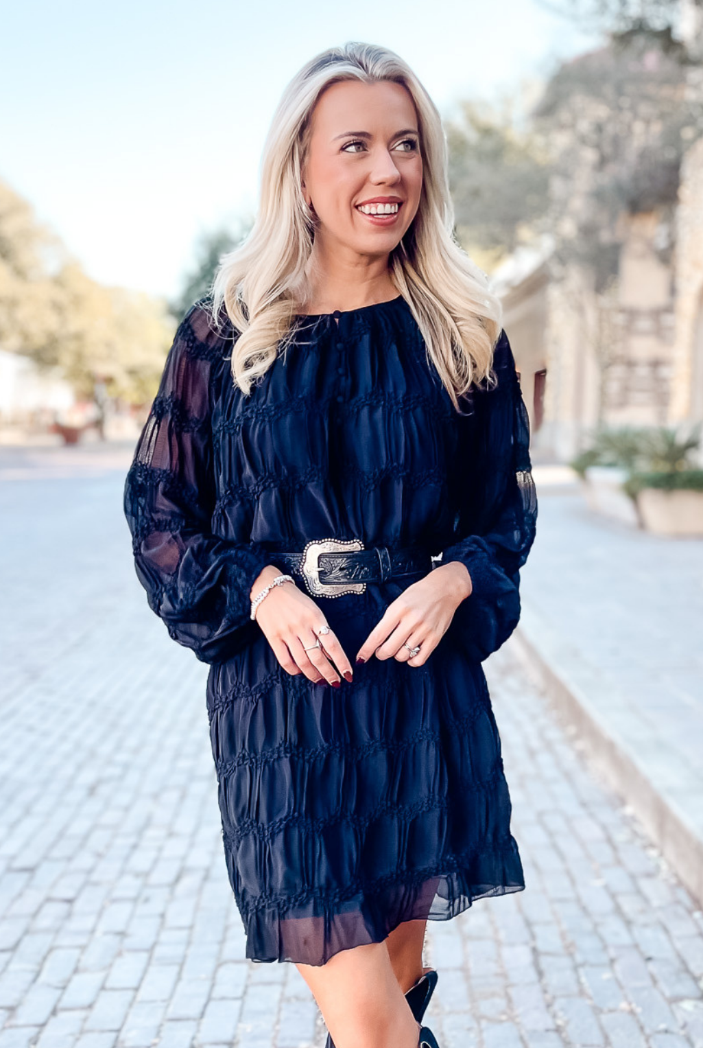 Puckered Sheer Dress - Black