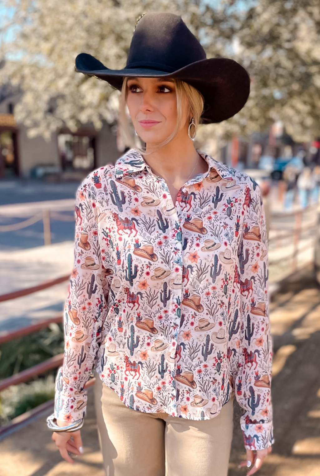 Western Print Chiffon Blouse