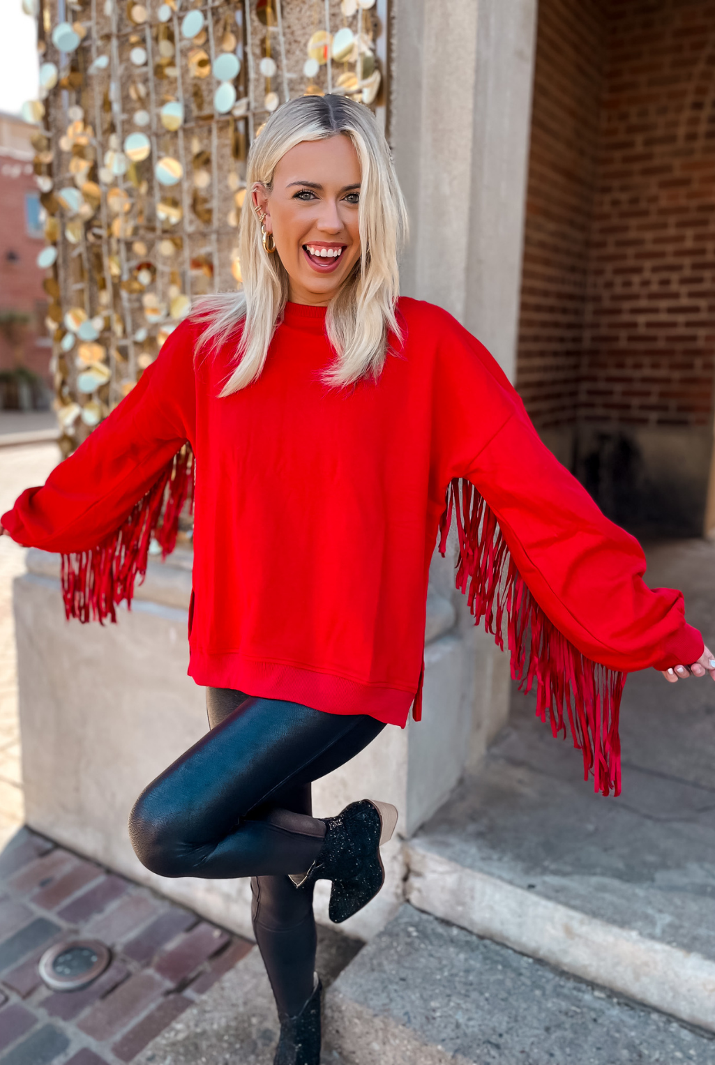 Holiday Colors Fringe Sweatshirt - Red