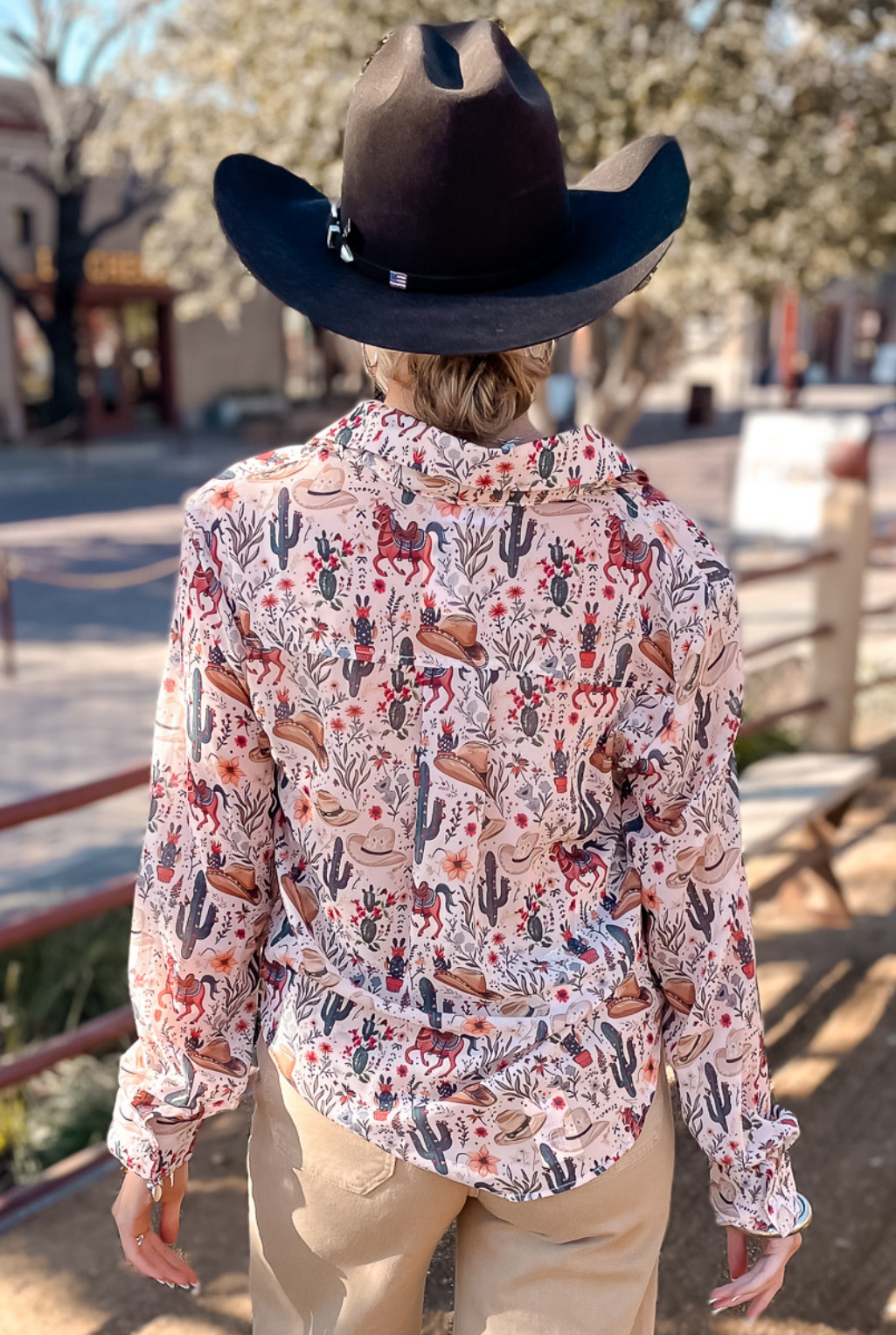 Western Print Chiffon Blouse