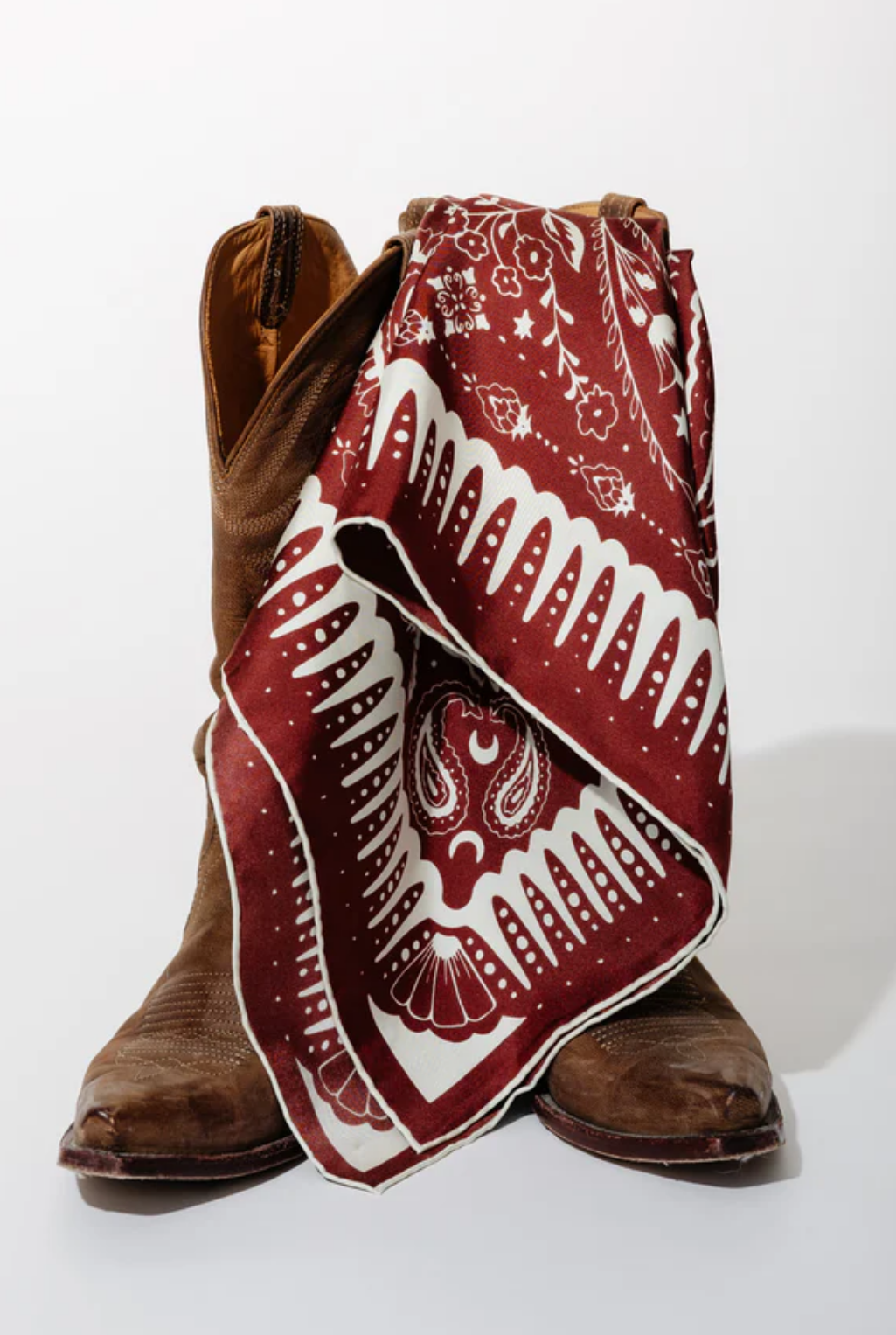 Deep Red & Cream Silk Square Scarf