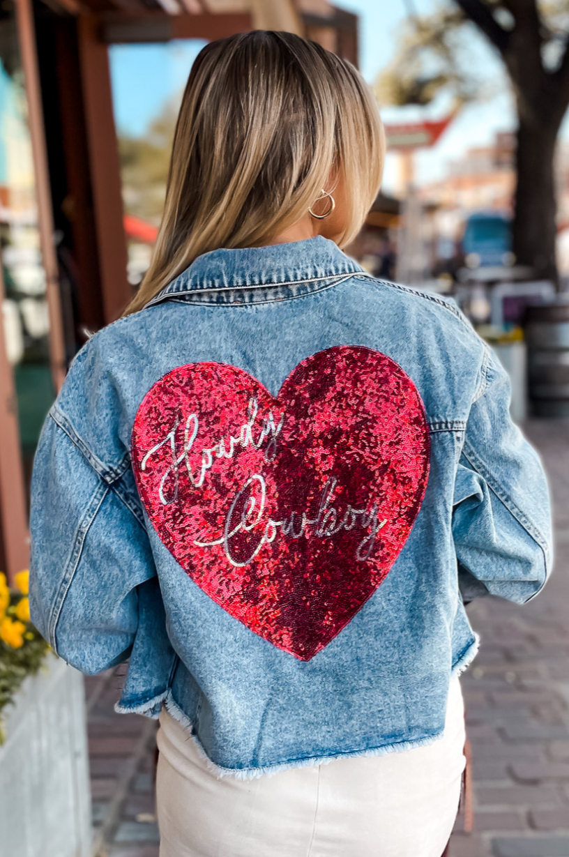 Howdy Cowboy Sequin Denim Jacket