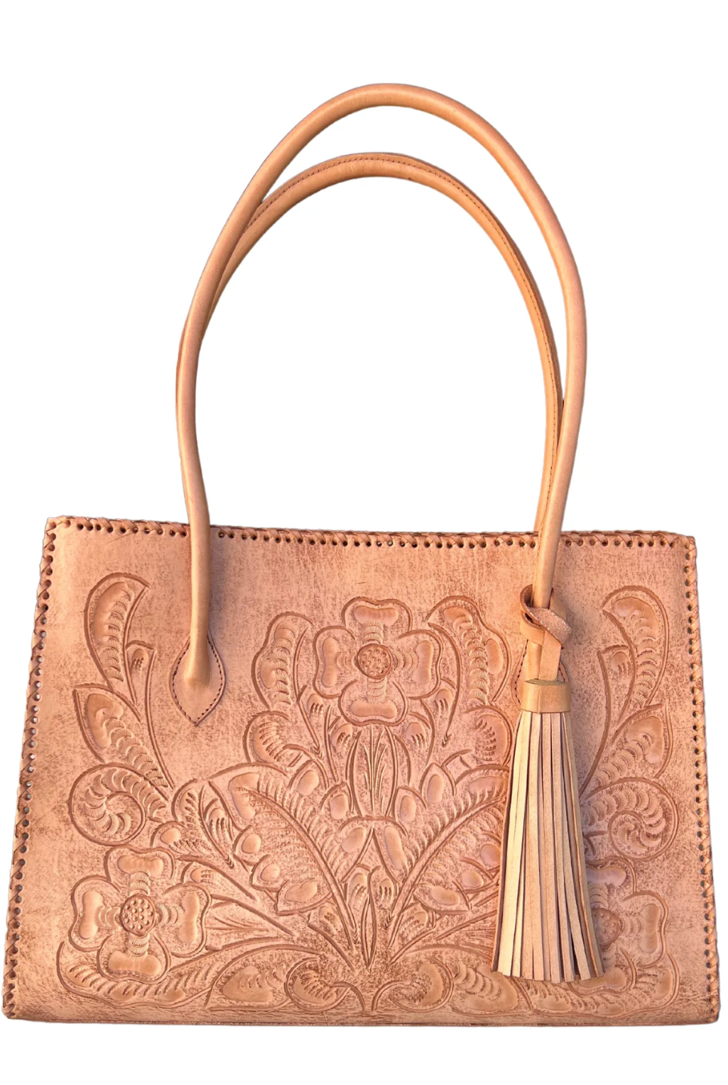 Amy Tooled Leather Handbag - Natural