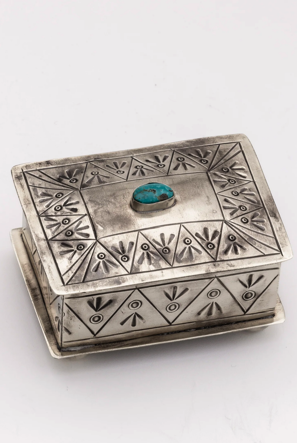 Rustic Silver Small Box With Turquoise