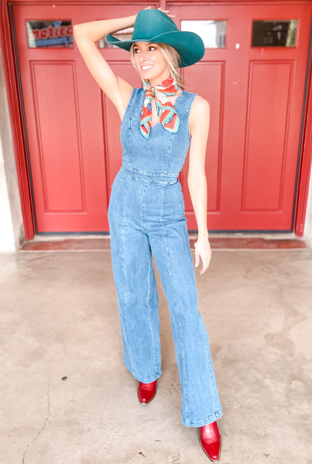 Scalloped Denim Jumpsuit