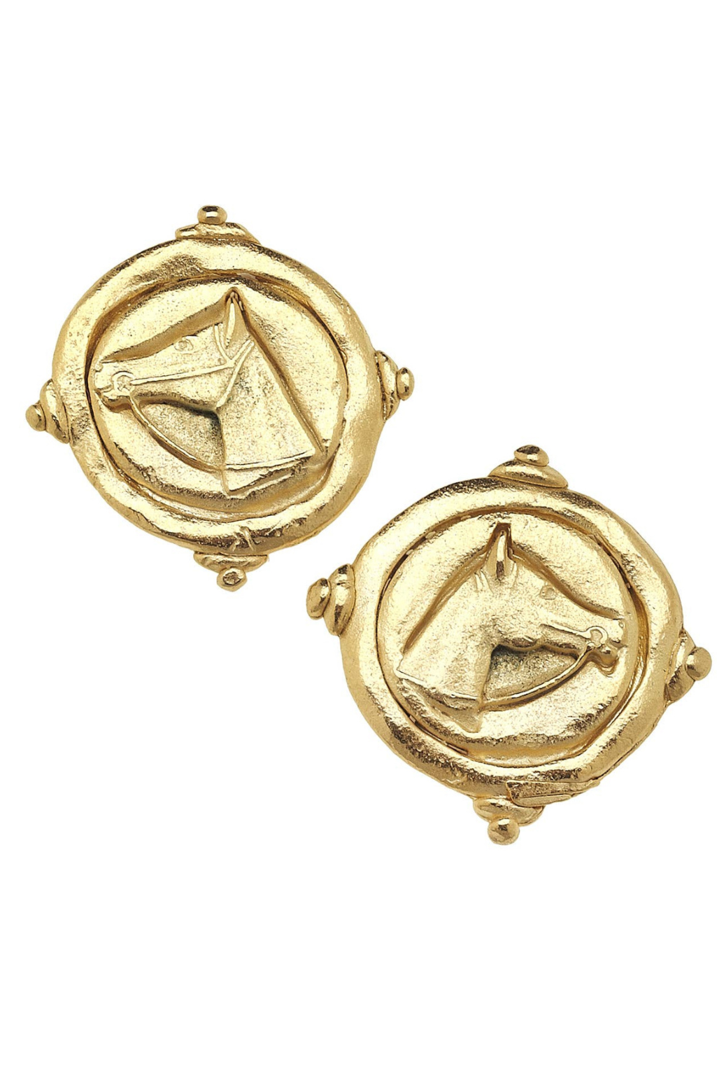Gold Horse Intaglio Pierced Earrings