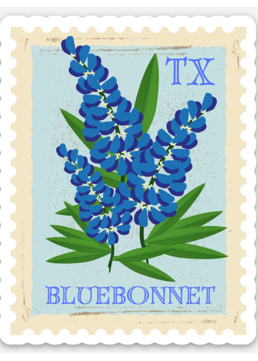 Texas Bluebonnet Stamp Sticker - Tucker Brown