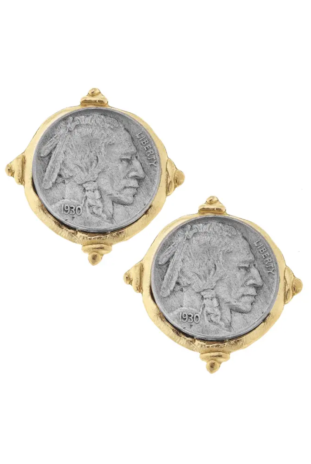 Gold and Silver Vintage Indian Head Coin Pierced Earrings