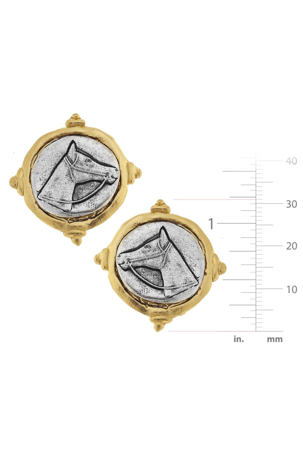 Gold and Silver Intaglio Horse Pierced Earrings