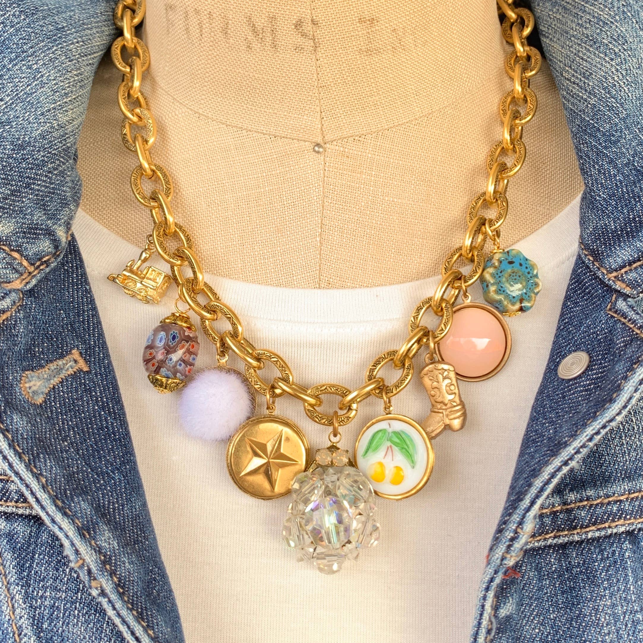 Cowgirl Boot Vintage Treasures Charm Necklace - One-of-a-Kind
